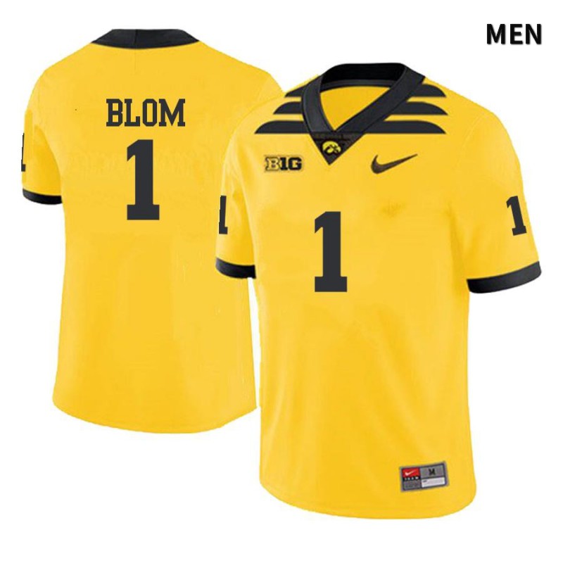 Men's Iowa Hawkeyes NCAA #1 Aaron Blom Yellow Authentic Nike Alumni Stitched College Football Jersey MX34N73IM
